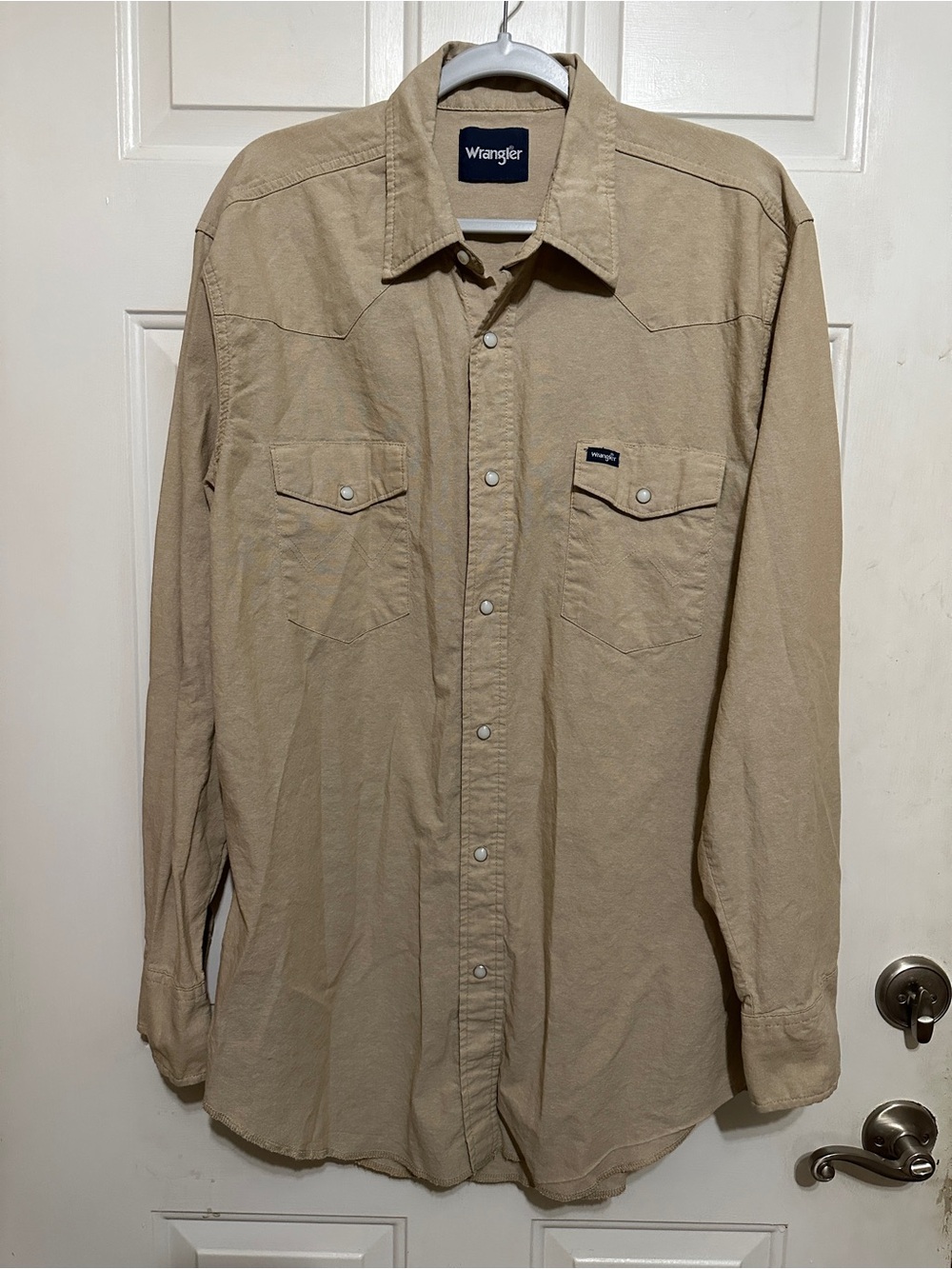 Wrangler Shirt Mens XLT Khaki Long Sleeve Western Pearl Snap Rodeo